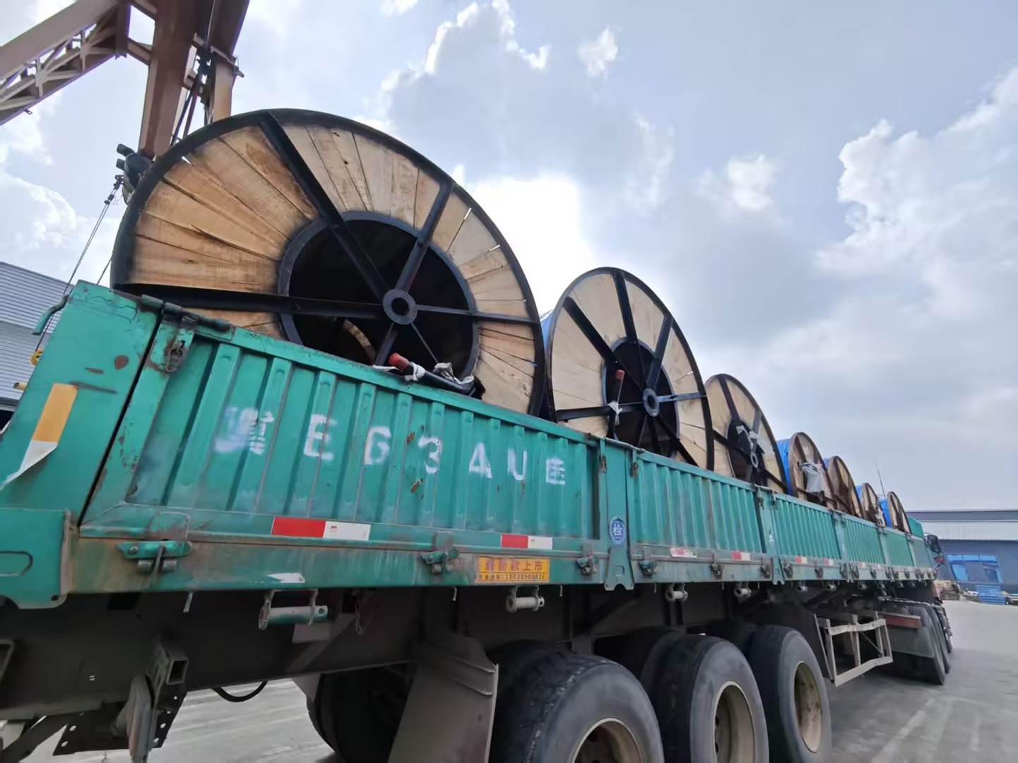 Cable reels loaded for shipment